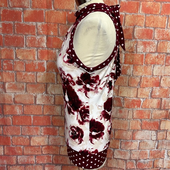 White House Black Market Polka Dot and Floral Tie Back Halter Neck Top - Picture 3 of 8